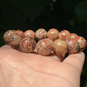 14mm stretchable leopard skin‎ jasper bracelet